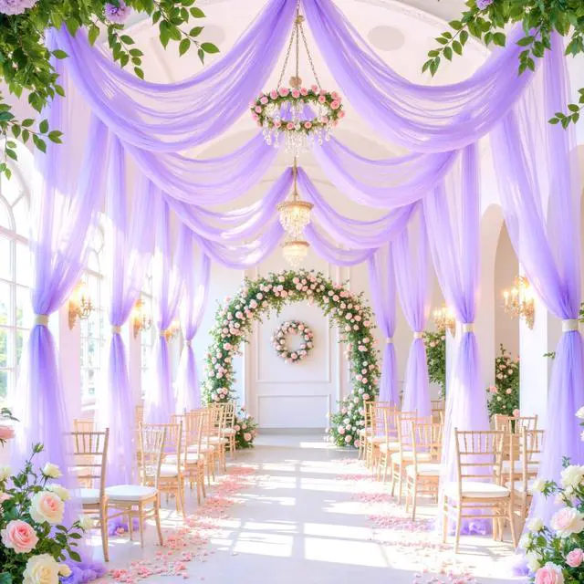 Alt view image 4 of 6 - Lavender Purple Arch Draping Fabric for Wedding, 2 Panels 60" x 26Ft Chiffon Drapery Fabric Drapes Backdrop for Wedding Ceremony Baby Shower Bridal Shower Decoration