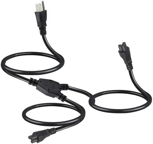 Main image of Dual C5 Splitter Power Cord 6FT, NEMA 5-15P to 2X IEC 60320 C5 Female, 1 Outlet to 2 Devices Cloverleaf AC Power Cable, Y Splitter Cord for Laptop Chargers, Monitors, Printers & Projectors