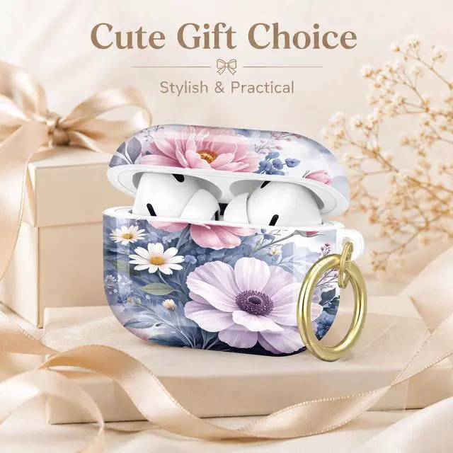 Alt view image 7 of 7 - Compatible with AirPod Pro 2nd/1st Generation Case Cover with Key Chain,Full Protective Shockproof Wireless Headphone Case for Airpod Pro 2023/2022/2019(Floral with Pastel Colors Delicate)