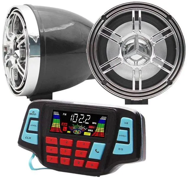 Main image of 3" Motorcycle Weatherproof Bluetooth Wireless Speaker MP3 Music Player Sound Audio Stereo Amplifier System ATV UTV USB 2.0, Micro SD, FM Radio (Black&Silver)