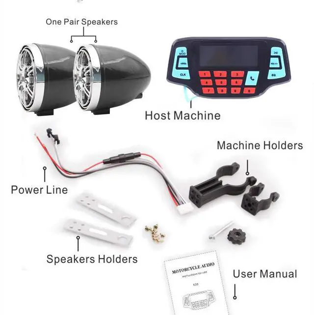 Alt view image 4 of 6 - 3" Motorcycle Weatherproof Bluetooth Wireless Speaker MP3 Music Player Sound Audio Stereo Amplifier System ATV UTV USB 2.0, Micro SD, FM Radio (Black&Silver)