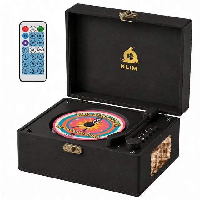 Main image of Retro CD Player Vintage Style CD Player with Speakers, Bluetooth Receiver, AUX, USB, Rechargeable Battery, Mini Record Player Look, Small Cute CD Music Box for Home Decor - Black