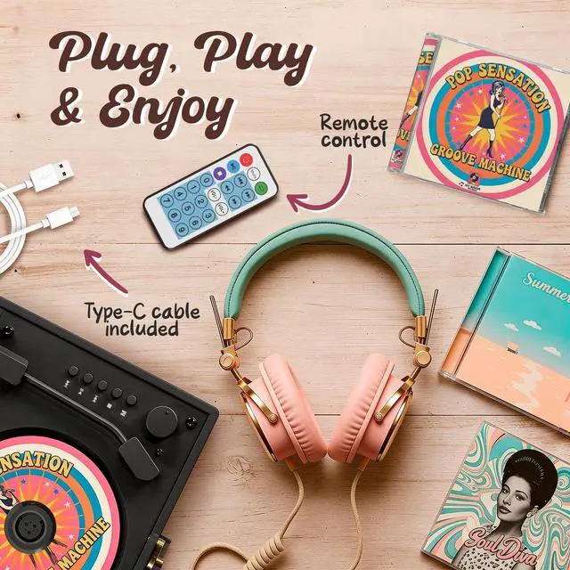 Alt view image 5 of 7 - Retro CD Player Vintage Style CD Player with Speakers, Bluetooth Receiver, AUX, USB, Rechargeable Battery, Mini Record Player Look, Small Cute CD Music Box for Home Decor - Black