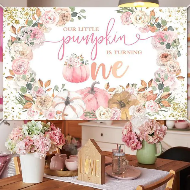 Alt view image 3 of 6 - Pumpkin First Birthday Backdrop Fall 1st Birthday Party Decorations | Pink,Floral,Little Pumpkin is Turning One Banner,Girl 1st Birthday Decorations,Photo Booth Props, Party Supplies,6x3.6ft