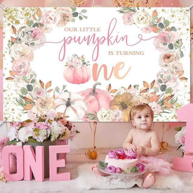 Alt view image 4 of 6 - Pumpkin First Birthday Backdrop Fall 1st Birthday Party Decorations | Pink,Floral,Little Pumpkin is Turning One Banner,Girl 1st Birthday Decorations,Photo Booth Props, Party Supplies,6x3.6ft
