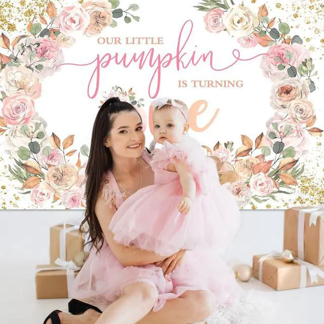 Alt view image 5 of 6 - Pumpkin First Birthday Backdrop Fall 1st Birthday Party Decorations | Pink,Floral,Little Pumpkin is Turning One Banner,Girl 1st Birthday Decorations,Photo Booth Props, Party Supplies,6x3.6ft