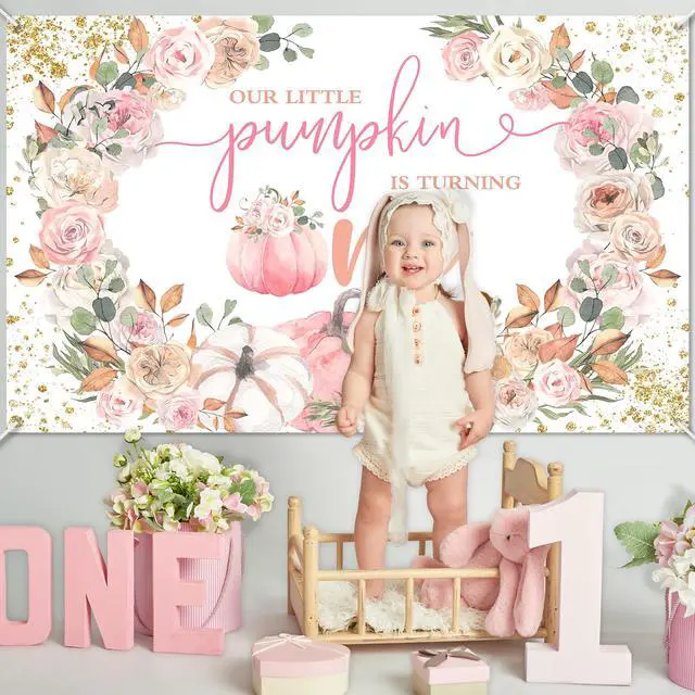 Alt view image 6 of 6 - Pumpkin First Birthday Backdrop Fall 1st Birthday Party Decorations | Pink,Floral,Little Pumpkin is Turning One Banner,Girl 1st Birthday Decorations,Photo Booth Props, Party Supplies,6x3.6ft