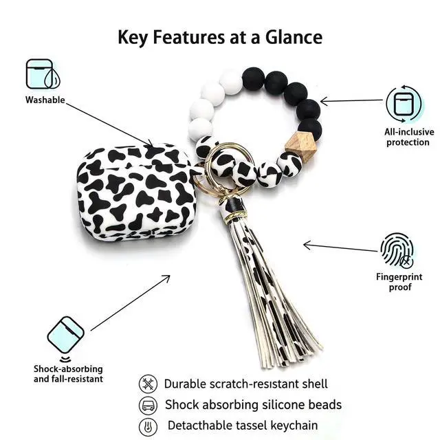 Alt view image 2 of 7 - AirPods Pro 3 Case (2025), Shockproof Soft Silicone Case Cover Compatible with Apple Airpods Pro3 Case, Cute Skin Cover with Bracelet Lanyard and Keychain for Men and Women (Cow)