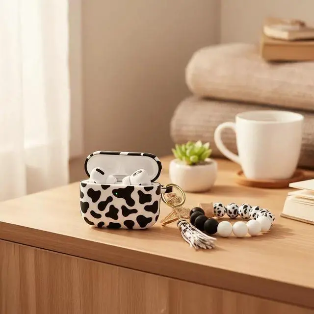 Alt view image 7 of 7 - AirPods Pro 3 Case (2025), Shockproof Soft Silicone Case Cover Compatible with Apple Airpods Pro3 Case, Cute Skin Cover with Bracelet Lanyard and Keychain for Men and Women (Cow)