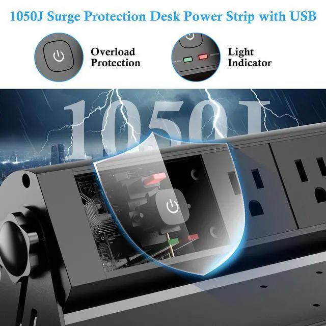 Alt view image 5 of 7 - Wall Mount Power Strip with Dual 30W USB-C, 180° Rotating Desk Edge Power Strip with 3 AC Outlets, 2 QC 18W USB-A Ports, Wall Mount Outlets with Switch 6FT Cord for Office and Home