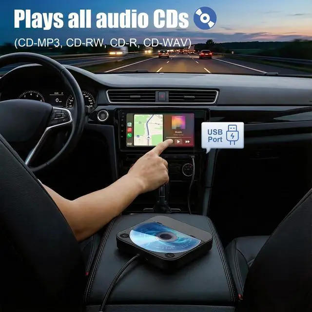 Alt view image 2 of 7 - CD Player for Car, External Portable Car CD Players with USB/AUX Adapter | Universal USB CDs Player with Remote Control for Vehicle Laptop TV Computer for Android 4.4 and Above | Black