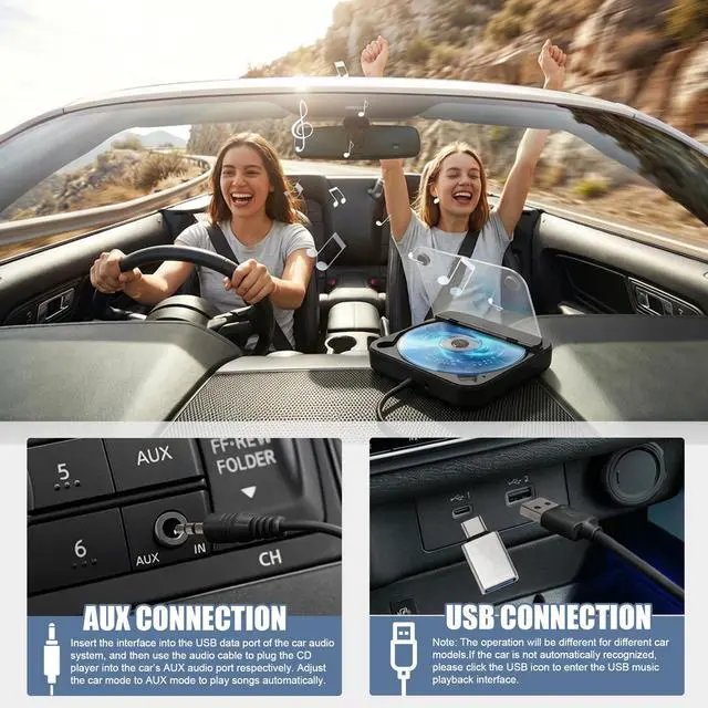 Alt view image 4 of 7 - CD Player for Car, External Portable Car CD Players with USB/AUX Adapter | Universal USB CDs Player with Remote Control for Vehicle Laptop TV Computer for Android 4.4 and Above | Black