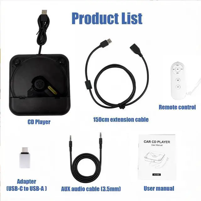 Alt view image 7 of 7 - CD Player for Car, External Portable Car CD Players with USB/AUX Adapter | Universal USB CDs Player with Remote Control for Vehicle Laptop TV Computer for Android 4.4 and Above | Black