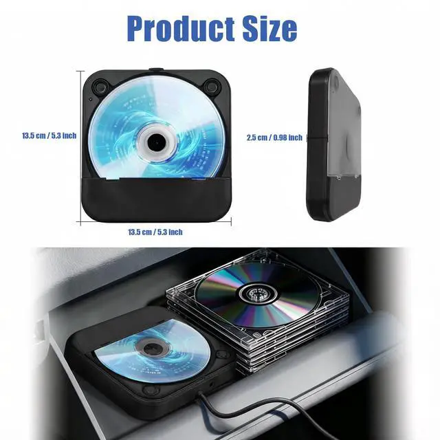 Alt view image 6 of 7 - CD Player for Car, External Portable Car CD Players with USB/AUX Adapter | Universal USB CDs Player with Remote Control for Vehicle Laptop TV Computer for Android 4.4 and Above | Black