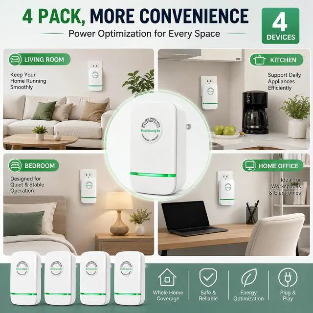 Alt view image 3 of 7 - 2026 Updated Smartplug Device, Stop watt Plug in Power Box for Home and Office US Plug 90V-250V 30KW 4 Pack