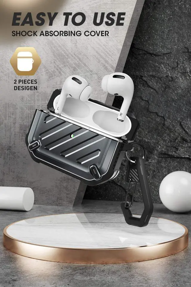 Alt view image 3 of 6 - for Airpods Pro Case (2023/2022 / 2019) with Carabiner, Black | Military-Grade Drop Protection, Anti-Scratch Hard Shell Cover for AirPods Pro 1st / 2nd, Supports Wireless Charging, UB Pro