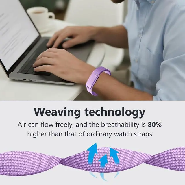Alt view image 3 of 6 - Nylon Band Compatible with Google Fitbit Air, Breathable Woven Replacement Watch Band, Adjustable Hook and Loop Sport Wristband, Fitness and Daily Wear