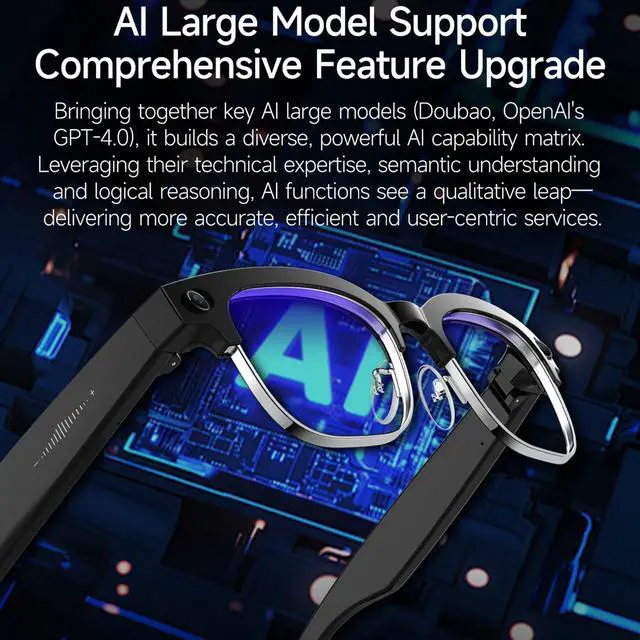 Alt view image 6 of 6 - 7 in 1 AI Smart Glasses with Camera W630 | 8MP HD Video Recording, AI Voice Assistant, Real-Time Translation, Anti-Blue Light, Bluetooth Call & Music