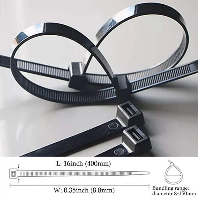 Alt view image 5 of 6 - Zip Ties Heavy Duty 16inch 100 Pack, ECRAB Industrial Large Zip Cable Ties 175 Pounds Strong Nylon Self-Locking Outdoor Wire Ties Wraps - Black