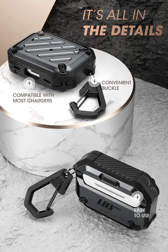 Alt view image 5 of 6 - for Airpods Pro Case (2023/2022 / 2019) with Carabiner, Black | Military-Grade Drop Protection, Anti-Scratch Hard Shell Cover for AirPods Pro 1st / 2nd, Supports Wireless Charging, UB Pro