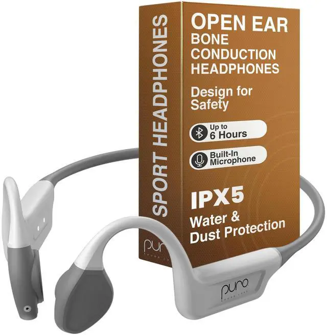 Main image of Kids Headphones, Volume-Limiting 85dB, PuroFree, Grey | Bone Conduction Headphones Bluetooth 5.3 with Built-in Mic, Sweatproof & IPX5 Waterproof, 6-Hour Battery Life, Fitness