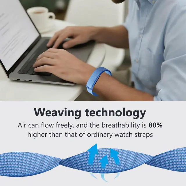 Alt view image 3 of 6 - Nylon Band Compatible with Google Fitbit Air, Breathable Woven Replacement Watch Band, Adjustable Hook and Loop Sport Wristband, Fitness and Daily Wear