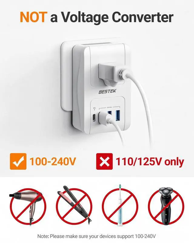 Alt view image 4 of 6 - International Travel Adapter, 3000W European Travel Plug Adapter for Hair Curling Iron, USB Travel Wall Charger with Worldwide Wall Plugs for US, EU(PD35W,1004, White)
