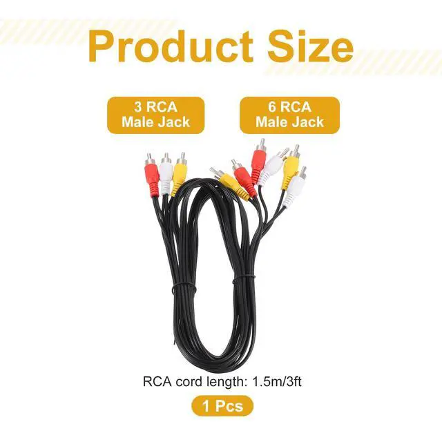 Alt view image 2 of 6 - AV Audio Video Splitter Cable, 3 RCA Male Jack to 6 RCA Male Jack 5ft Composite Video Splitter Adapter Output Cables Cord