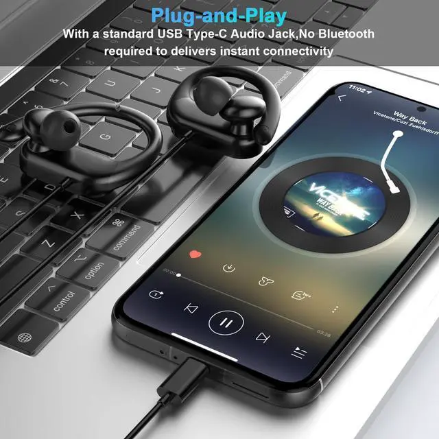 Alt view image 4 of 6 - USB C Headphones Wired Over Ear Earbuds for iPhone 17 16 Pro Max 15 | Type C Running Sport Headphones Wired Earphone with Ear Hooks Loop Mirophone for Samsung S26 S25 Ultra S24 S23/iPad A16 11th