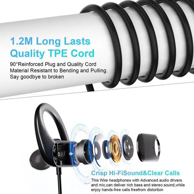 Alt view image 5 of 6 - USB C Headphones Wired Over Ear Earbuds for iPhone 17 16 Pro Max 15 | Type C Running Sport Headphones Wired Earphone with Ear Hooks Loop Mirophone for Samsung S26 S25 Ultra S24 S23/iPad A16 11th