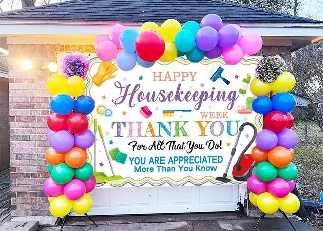Alt view image 6 of 7 - Happy Housekeeping Week Backdrop Thank You Cleaning Staff Appreciation Photography Background EVS Week Hotel Hospital School Workers Party Decor Banner Photo Props (8x6FT)