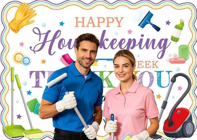 Alt view image 7 of 7 - Happy Housekeeping Week Backdrop Thank You Cleaning Staff Appreciation Photography Background EVS Week Hotel Hospital School Workers Party Decor Banner Photo Props (8x6FT)