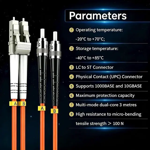 Alt view image 5 of 7 - OM2 LC to ST Fiber Patch Cable 3M/10ft Multimode Duplex LZSH | Fiber Optic Cable, 50/125m UPC Fiber Optical Jumper Cord, Orange