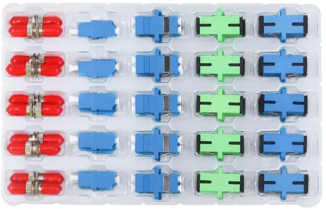 Main image of Fiber Optic Couplers Kit for SC/UPC, SC/APC, ST, LC Cables Adapter, 5 Styles with 50pcs Fiber Optic Adapter Couplers for Single-Mode & Multi-Mode