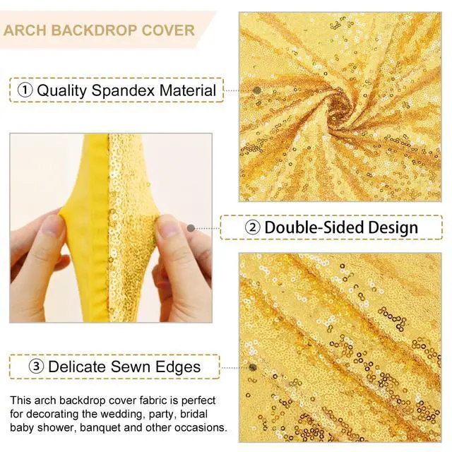 Alt view image 3 of 6 - Sequin Arch Cover Gold 6FT 7.2FT Spandex Fitted Arch Covers Stretchy Backdrop Set of 2 Glitter Arch Stand Covers Backdrop Fabric 2-Sided Wedding Arch Cover for Gender Reveal Party Decor