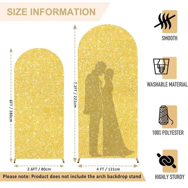 Alt view image 2 of 6 - Sequin Arch Cover Gold 6FT 7.2FT Spandex Fitted Arch Covers Stretchy Backdrop Set of 2 Glitter Arch Stand Covers Backdrop Fabric 2-Sided Wedding Arch Cover for Gender Reveal Party Decor