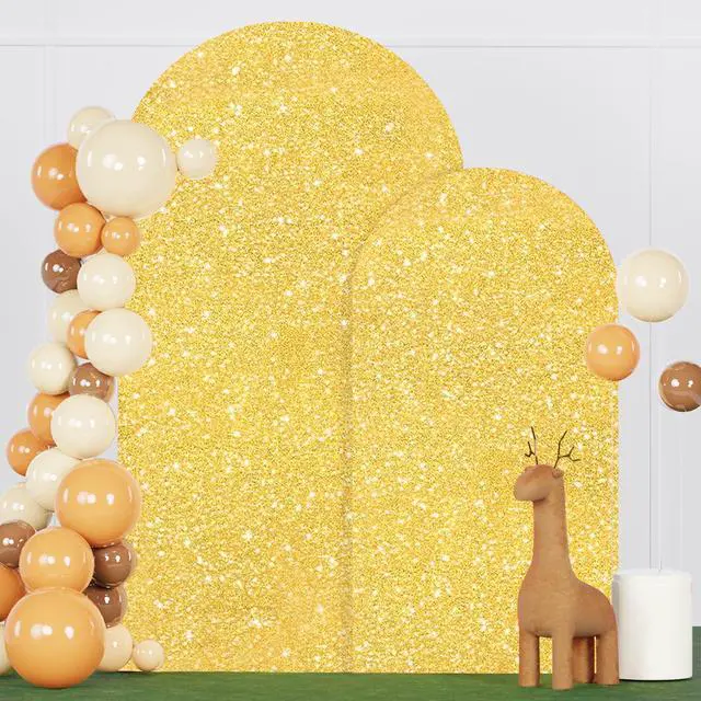 Alt view image 4 of 6 - Sequin Arch Cover Gold 6FT 7.2FT Spandex Fitted Arch Covers Stretchy Backdrop Set of 2 Glitter Arch Stand Covers Backdrop Fabric 2-Sided Wedding Arch Cover for Gender Reveal Party Decor