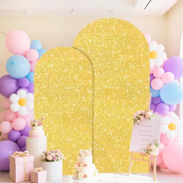 Alt view image 5 of 6 - Sequin Arch Cover Gold 6FT 7.2FT Spandex Fitted Arch Covers Stretchy Backdrop Set of 2 Glitter Arch Stand Covers Backdrop Fabric 2-Sided Wedding Arch Cover for Gender Reveal Party Decor