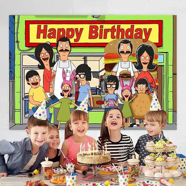 Alt view image 3 of 6 - Background Bob Family Burgers Birthday Decorations, Bob Family Burgers Happy Birthday Banner Backdrop for Birthday Party Supplies (5x3ft)