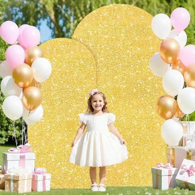 Alt view image 6 of 6 - Sequin Arch Cover Gold 6FT 7.2FT Spandex Fitted Arch Covers Stretchy Backdrop Set of 2 Glitter Arch Stand Covers Backdrop Fabric 2-Sided Wedding Arch Cover for Gender Reveal Party Decor