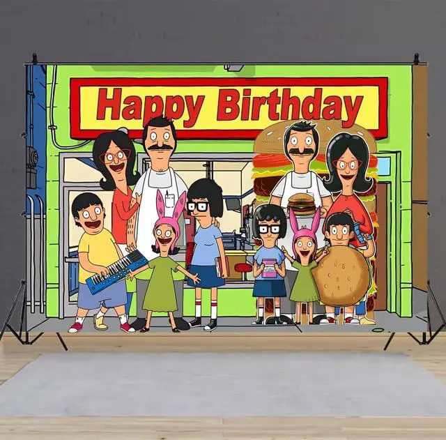 Alt view image 5 of 6 - Background Bob Family Burgers Birthday Decorations, Bob Family Burgers Happy Birthday Banner Backdrop for Birthday Party Supplies (5x3ft)