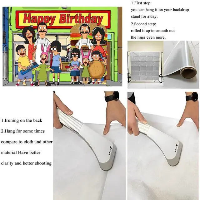 Alt view image 6 of 6 - Background Bob Family Burgers Birthday Decorations, Bob Family Burgers Happy Birthday Banner Backdrop for Birthday Party Supplies (5x3ft)