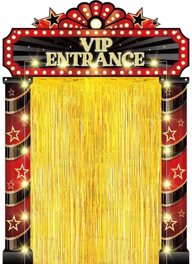 Main image of 5 Pcs Movie Night Party Decorations with Gold Foil Curtain Backdrop and Movie Night Theme Backdrop Awards Decorations for New Year, Birthday Vintage Art Events