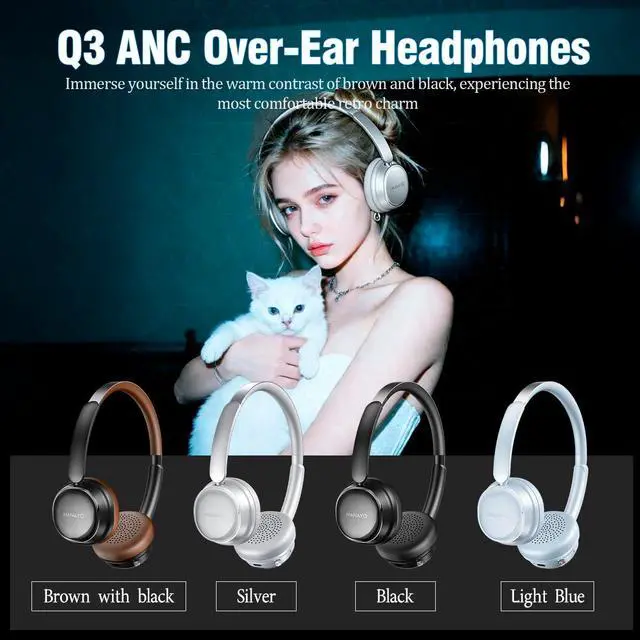 Alt view image 2 of 7 - On-Ear Bluetooth Headphones with ANC, 100H Playback, Dual Link, Lightweight Build for Home, Office, and Travel, Wireless Headset with Protein Leather Earpads
