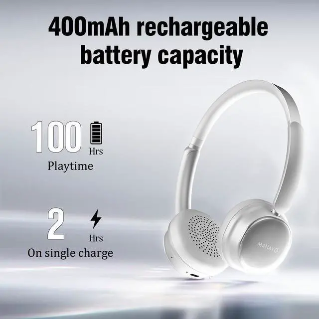 Alt view image 3 of 7 - On-Ear Bluetooth Headphones with ANC, 100H Playback, Dual Link, Lightweight Build for Home, Office, and Travel, Wireless Headset with Protein Leather Earpads