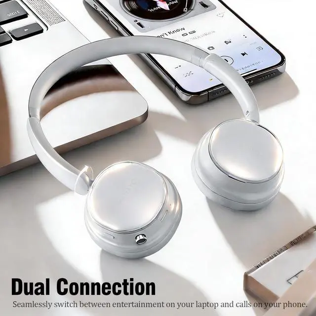 Alt view image 5 of 7 - On-Ear Bluetooth Headphones with ANC, 100H Playback, Dual Link, Lightweight Build for Home, Office, and Travel, Wireless Headset with Protein Leather Earpads