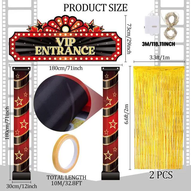 Alt view image 2 of 7 - 5 Pcs Movie Night Party Decorations with Gold Foil Curtain Backdrop and Movie Night Theme Backdrop Awards Decorations for New Year, Birthday Vintage Art Events