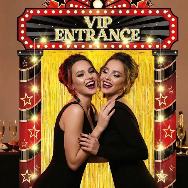 Alt view image 6 of 7 - 5 Pcs Movie Night Party Decorations with Gold Foil Curtain Backdrop and Movie Night Theme Backdrop Awards Decorations for New Year, Birthday Vintage Art Events