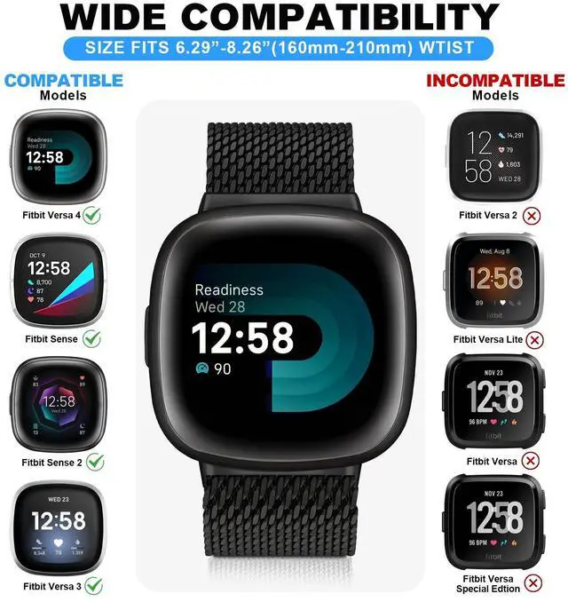 Alt view image 3 of 7 - Metal Band Compatible for Fitbit Versa 4/Sense 2/Versa 3/Sense | Milanese Wristband for Men Women,Stainless Steel Magnetic Mesh Loop Replacement Strap