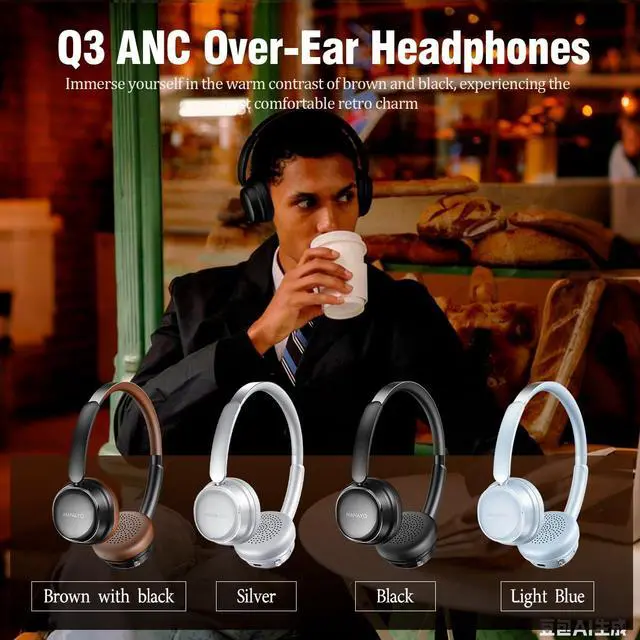 Alt view image 2 of 7 - ANC Wireless Headphones, 100-Hour Battery, Bluetooth 5.4 with Dual Connect, Lightweight 6.4 Oz On-Ear Headphones for Adult Designed with Extendable Headband